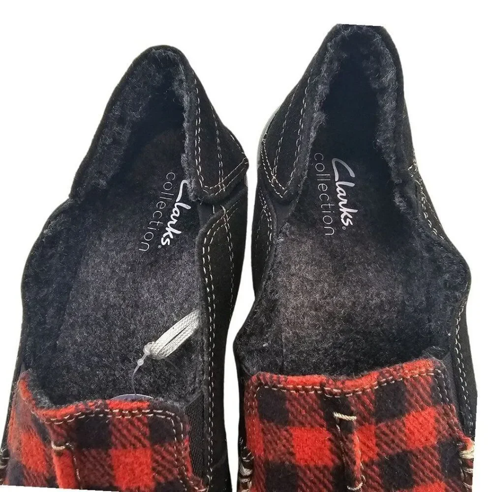 Clarks Mens 7.5  Gorwin Step Sneakers in Black Suede Buffalo Plaid NWT